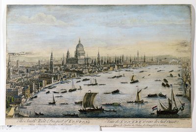 Die Südwestansicht von London von den Somerset Gardens, graviert von Thomas Bowles, veröffentlicht am 1. Mai 1750 von Thomas Bowles